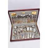 A COMPLETE CANTEEN OF 'VINERS' SILVER-PLATED CUTLERY, wooden canteen opens to reveal a fifty-eight