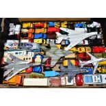 A QUANTITY OF UNBOXED AND ASSORTED PLAYWORN DIECAST VEHICLES, to include Matchbox, Corgi, Corgi