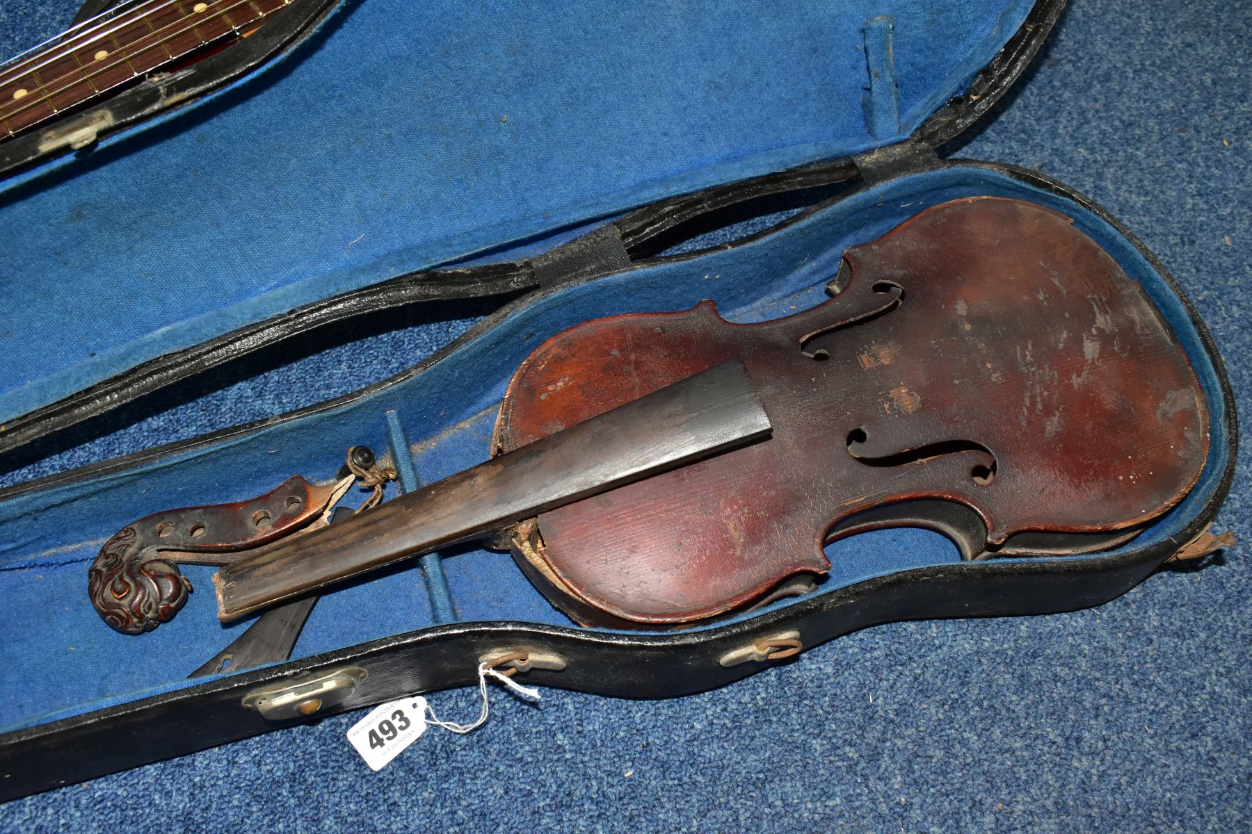 A 19TH CENTURY VIOLIN, distressed and incomplete, single piece back, no labels to the interior, - Image 2 of 12