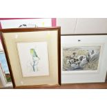 PAINTING AND PRINTS, comprising a Henry Wilkinson drypoint etching with colours depicting hounds and