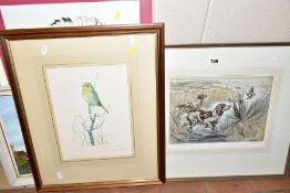 PAINTING AND PRINTS, comprising a Henry Wilkinson drypoint etching with colours depicting hounds and