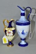 AN EARLY 20TH CENTURY COALPORT TOY EWER, blue and pale yellow ground with gilt detail and painted