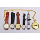 FIVE WRISTWATCHES AND A POCKET WATCH, to include a ladies 'Citizen Eco-drive' with a mother of pearl