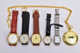 FIVE WRISTWATCHES AND A POCKET WATCH, to include a ladies 'Citizen Eco-drive' with a mother of pearl