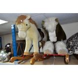 TWO MERRYTHOUGHT ROCKING HORSES, both in playworn condition with marking, wear and minor damage, one
