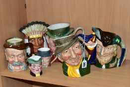 SEVEN VARIOUS ROYAL DOULTON, BESWICK AND SANDLAND CHARACTER JUGS, comprising Royal Doulton 'Robin