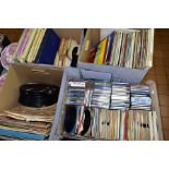 FOUR TRAYS CONTAINING APPROXIMATELY ONE HUNDRED AND TWENTY LPs AND SINGLES including Gerry and the