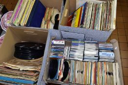 FOUR TRAYS CONTAINING APPROXIMATELY ONE HUNDRED AND TWENTY LPs AND SINGLES including Gerry and the