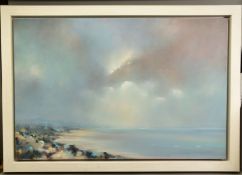 CLAIRE GROSE (BRITISH CONEMPORARY) 'EVENING LIGHT OVER SAUNTON SANDS', a North Devon coastal