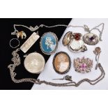 A BAG OF ASSORTED JEWELLERY, to include a silver ingot pendant, hallmarked London 1977, a silver