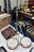 A VINTAGE MUSICAID SIMMONS SDS FOUR DRUM SYNTHESISER with a double pad and a stand for mounting (3)