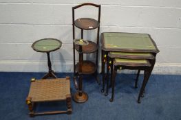 A QUANTITY OF OCCASIONAL FURNITURE, to include an oak folding cake stand, oak smokers stand (loose