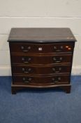 A MAHOGANY SERPENTINE CHEST OF FOUR LONG DRAWERS, on bracket feet, width 75cm x height 72cm x height