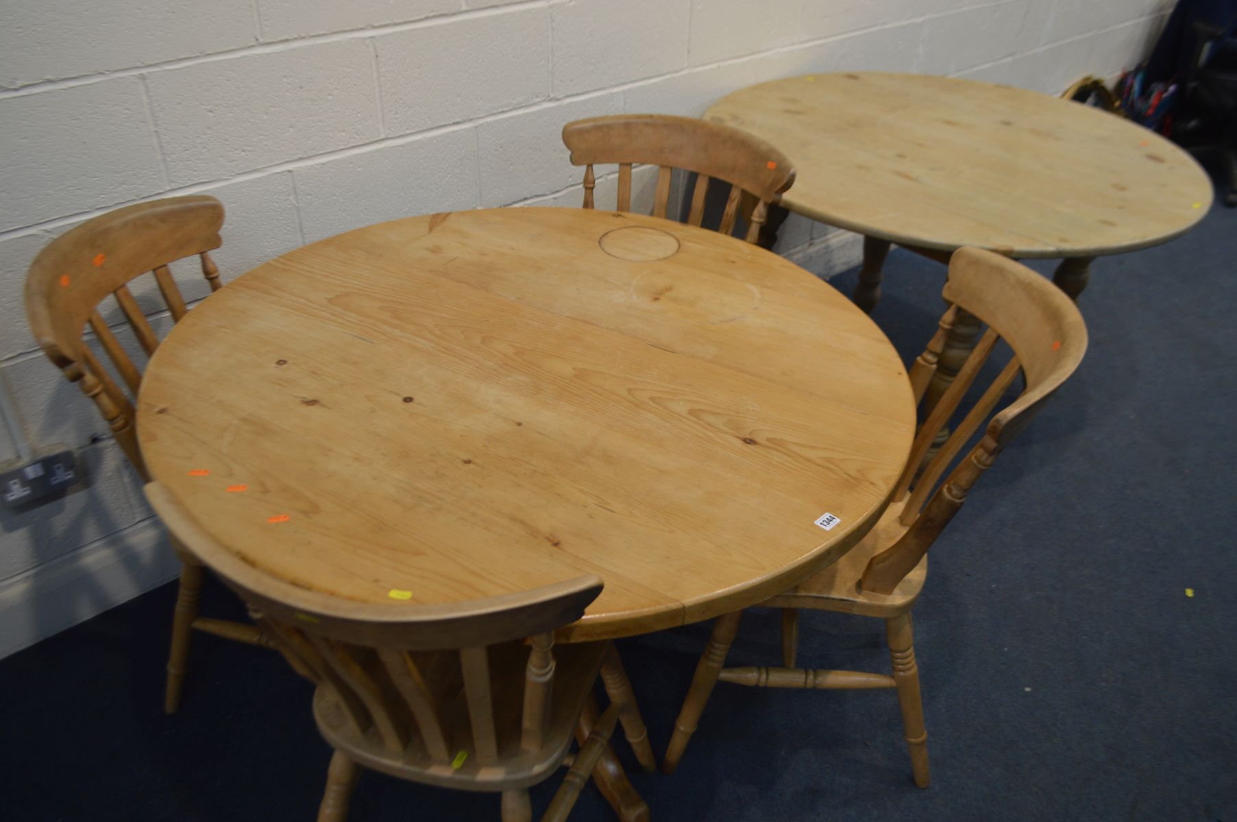 A PINE CIRCULAR PEDESTAL KITCHEN TABLE and four pine kitchen chairs together with a late Victorian - Image 2 of 3