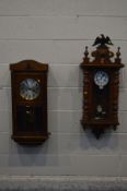 A 20TH CENTURY VIENNA WALL CLOCK with plaster eagle pediment, height 102cm x and an early 20th