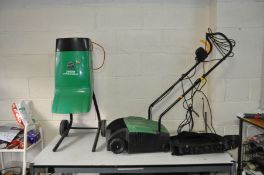 A GARDENLINE GVM-600 LAWN SCARIFIER with grass box and a Performance Power Garden Chipper (both