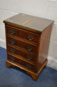 A SMALL YEWWOOD CHEST OF DOUR DRAWERS, width 44cm x depth 33cm x height 64cm