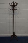 A STAINED BEECH BENTWOOD STYLE COAT STAND