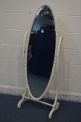 A CREAM FRENCH OVAL CHEVAL MIRROR, height 144cm