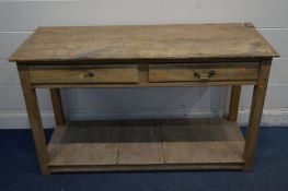 A VICTORIAN PINE KITCHEN DRESSER with two drawers and block supports united by an undershelf,