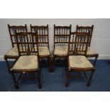 A SET OF EIGHT REPRODUX OAK SPINDLE BACK CHAIRS, including two carvers