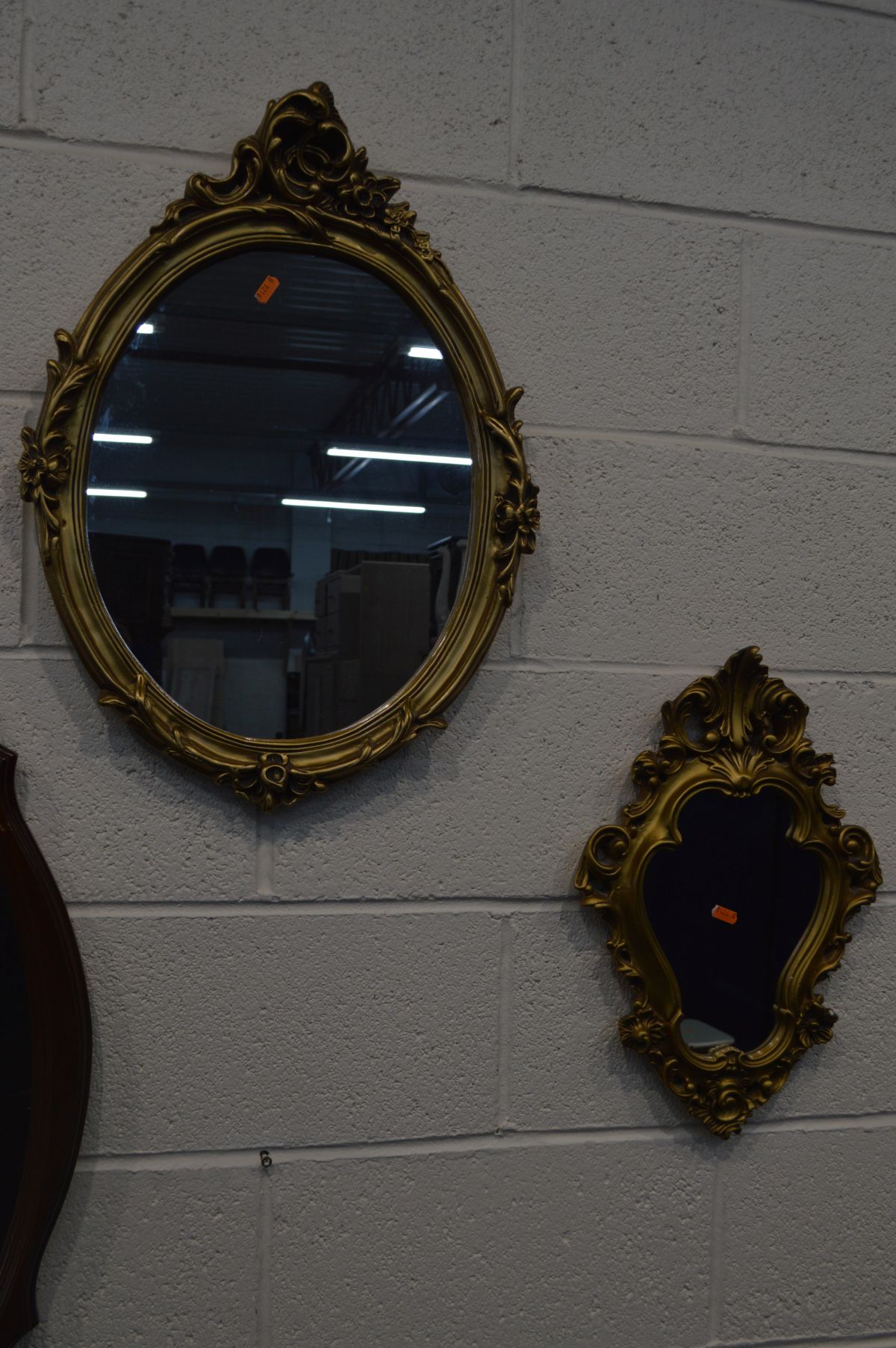 TWO FOLIATE GILT ON PLASTER WALL MIRRORS together with three other wall mirrors and a dressing - Image 2 of 3