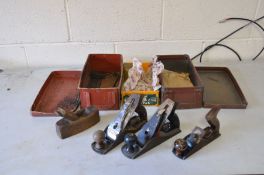 TWO VINTAGE FIBRE CASES CONTAINING CARPENTRY TOOLS including a boxed Stanley Bailey No 4 plane, a