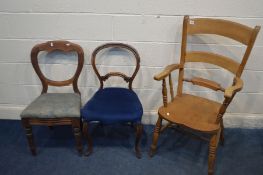 A LATE VICTORIAN ELM AND BEECH LADDERBACK WINDSOR ARMCHAIR, and two Victorian chairs (3)