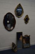 TWO FOLIATE GILT ON PLASTER WALL MIRRORS together with three other wall mirrors and a dressing