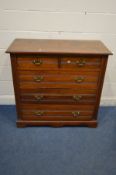 AN EDWARDIAN MAHOGANY CHEST OF TWO SHORT OVER THREE LONG DRAWERS, width 106cm x depth 50cm x