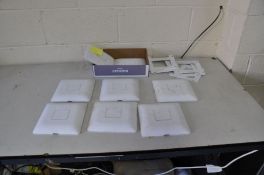 A TRAY CONTAINING EIGHT USED UBIQUITI UNIFI UAP-AC 48v WIFI ACCESS POINTS with two Ethernet