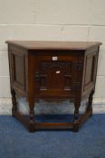 AN OLD CHARM CANTED SINGLE DOOR CREDENCE CABINET, width 81cm x depth 33cm x height 71cm (missing