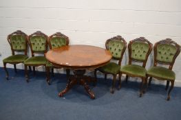 A LATE 20TH CENTURY ITALIAN CIRCULAR DINING TABLE, diameter 120cm x height 77cm and six chairs (