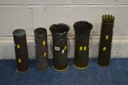 TWO PAIRS AND A SINGLE BRASS TRENCH ART SHELL CASES (5)
