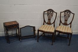 AN ORIENTAL HARDWOOD NEST OF TWO TABLES, along with an Edwardian mahogany swinging dressing mirror