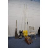 A COLLECTION OF VINTAGE COLLECTABLES including a military folding medical chair, two more recent