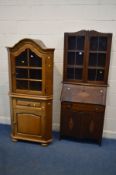 AN EARLY 20TH TO MID 20TH CENTURY OAK BUREAU BOOKCASE, width 76cm x depth 32cm x height 181cm and