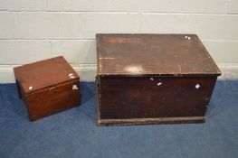 A VICTORIAN SCUMBLED PINE BLANKET CHEST, and a small stained pine lidded box (2)