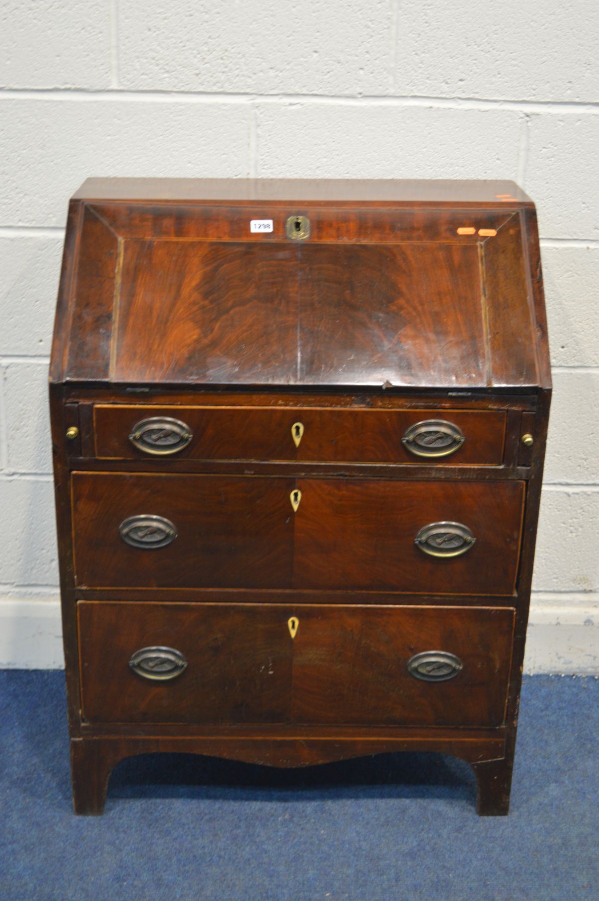 A MAHOGANY AND STRUNG INLAID BUREAU, constructed with old and newer timbers, with a fitted - Image 2 of 4