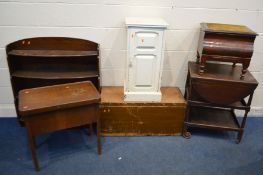 A QUANTITY OF OCCASIONAL FURNITURE, to include a scumbled pine blanket chest, oak open bookcase,