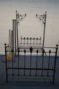 A DISTRESSED VICTORIAN 4FT6 CAST IRON HALF POSTER BED (unknown if complete)