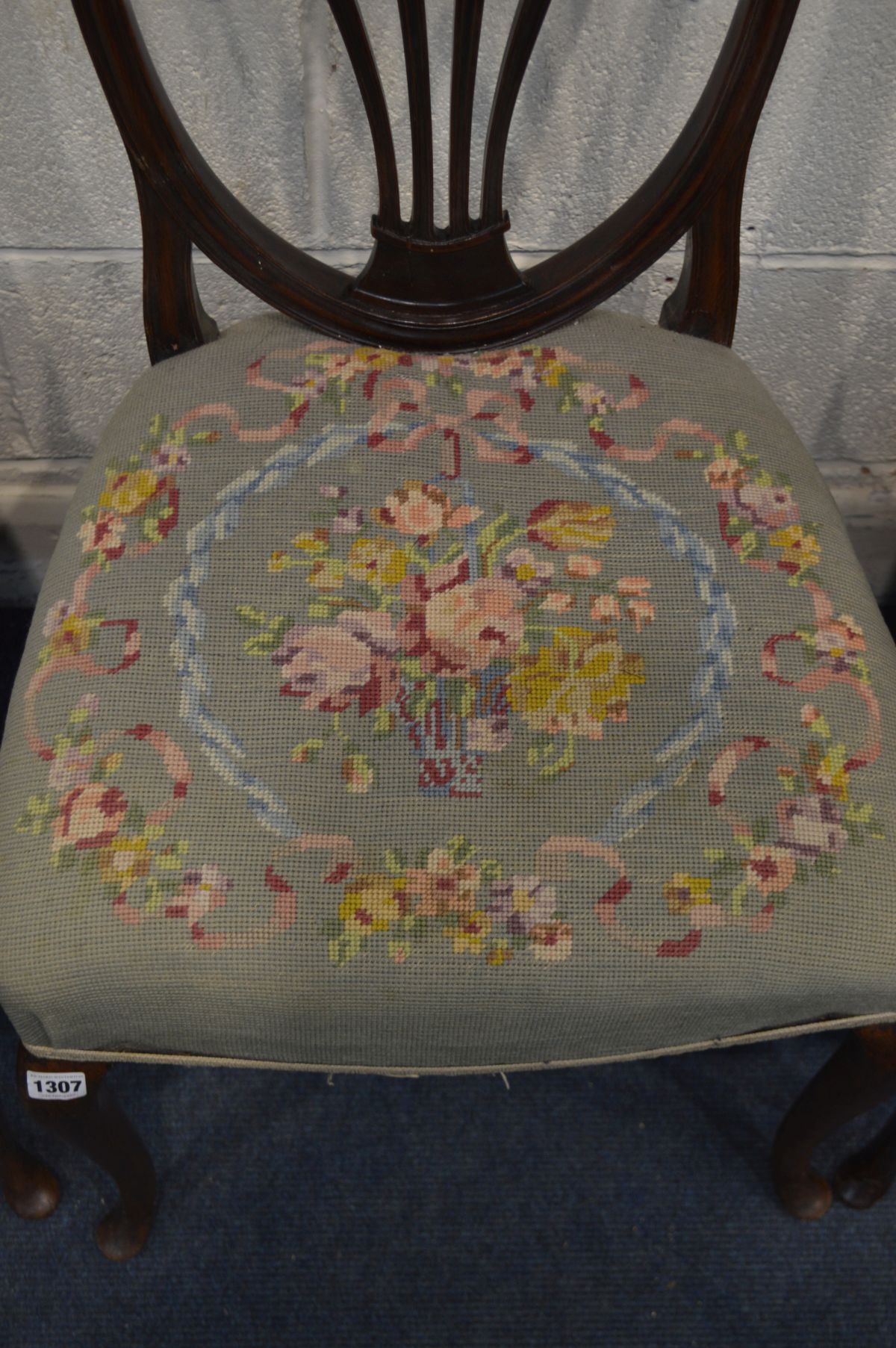 A SET OF FOUR 19TH CENTURY MAHOGANY CHAIRS, with a gothic style back, needlework upholstery on - Image 4 of 4
