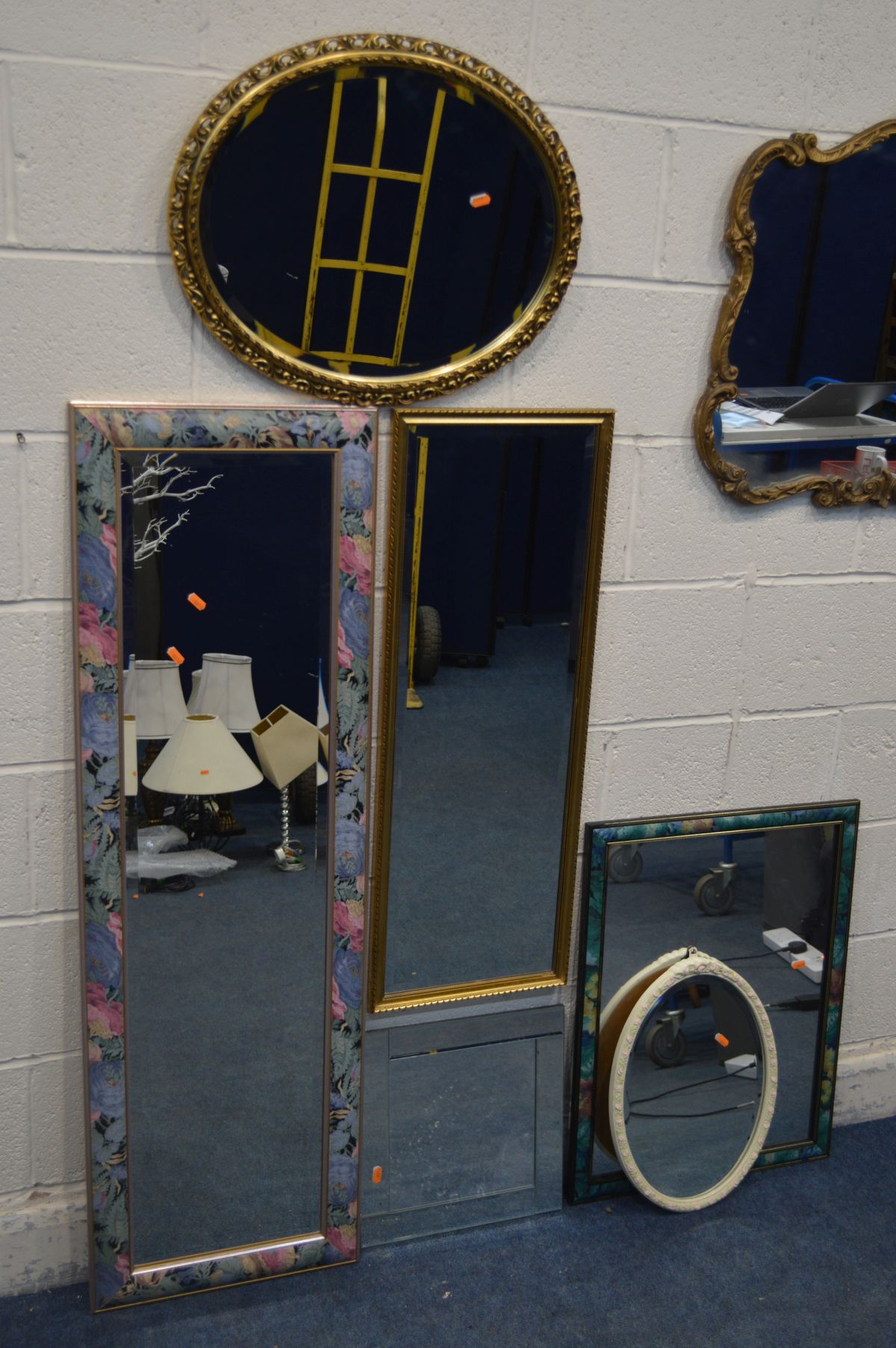 A FOLIATE GILT WOOD OVERMANTEL MIRROR, along with six various other wall mirrors (7) - Image 3 of 3