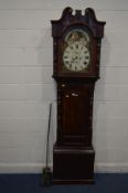 AN EARLY TO MID VICTORIAN MAHOGANY AND ROSEWOOD CROSSBANDED EIGHT DAY LONGCASE CLOCK, the hood