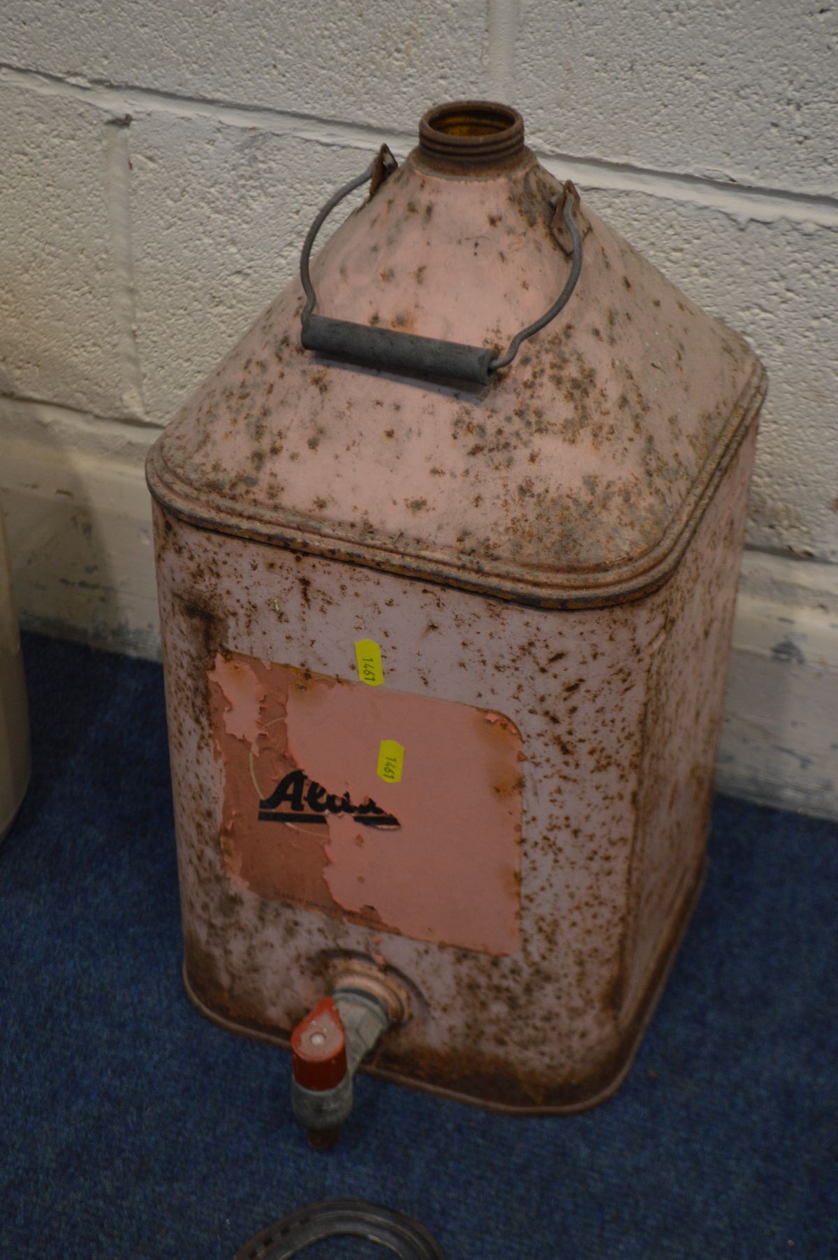 A VINTAGE ALADDIN PINK PARAFFIN CAN (Sd) a large stoneware jar, circular metal wall plaque depicting - Image 2 of 3