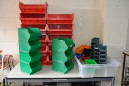 A QUANTITY OF WORKSHOP TOOL BINS including RS bins of 3 sizes from 41cm wide ,10cm wide x 17cm