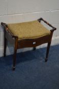 AN EDWARDIAN MAHOGANY AND STRUNG PIANO STOOL