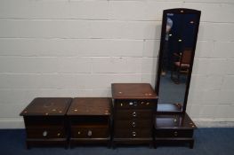 A QUANTITY OF STAG MINSTRAL BEDROOM FURNITURE, to include a small chest of four drawers, a pair of