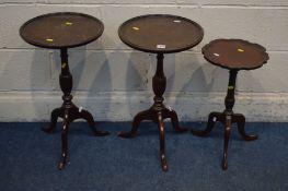 A PAIR OF REPRODUCTION MAHOGANY WINE TABLES and another wine table (3)