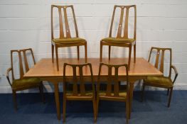 A NATHAN TEAK EXTENDING DINING TABLE, with a single fold out leaf, extended length 199cm x closed